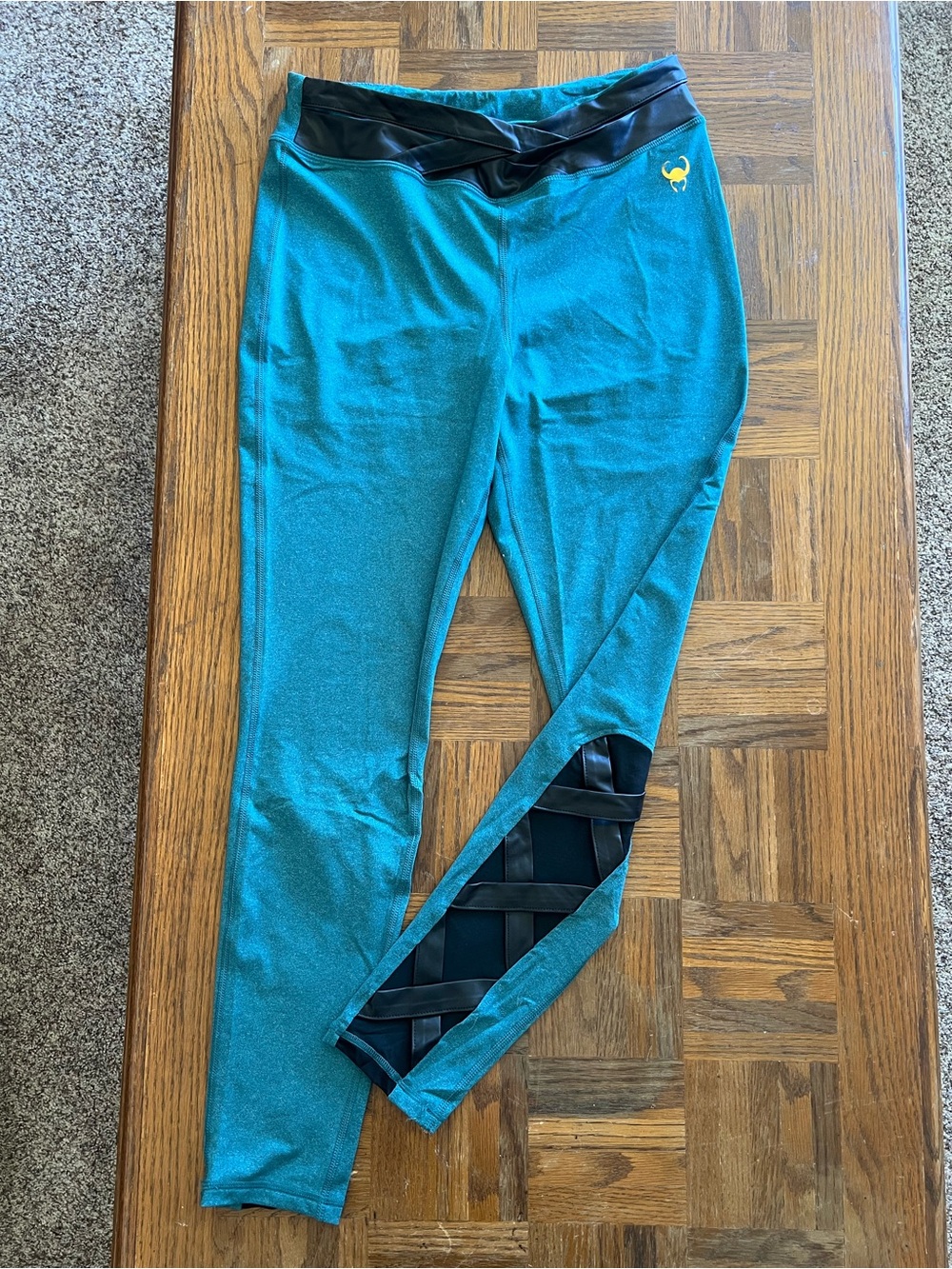 Her Universe Marvel Loki Teal Leggings with Black Waistband and Lattice Cutouts